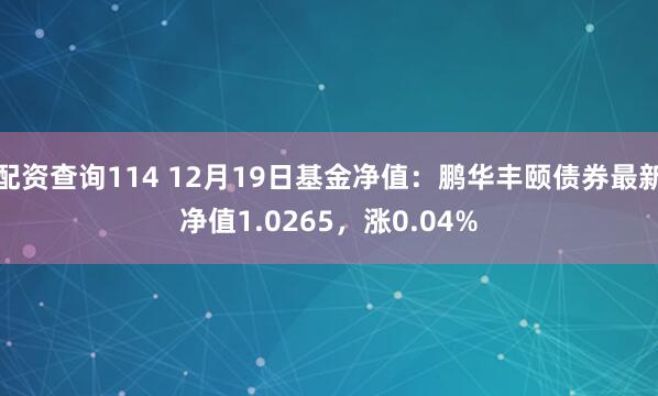 配资查询114 12月19日基金净值：鹏华丰颐债券最新净值1.0265，涨0.04%