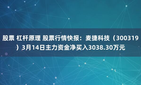 股票 杠杆原理 股票行情快报：麦捷科技（300319）3月14日主力资金净买入3038.30万元